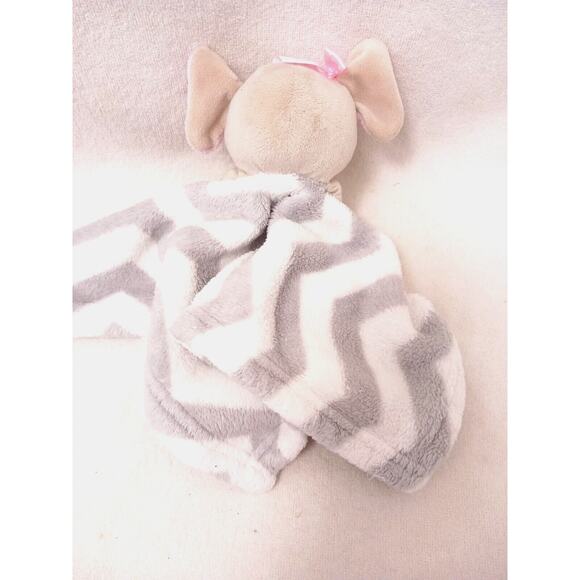 Baby Elephant Security Blanket Toy 12" Tusks Gray Plush Pink White Embroidered - Picture 6 of 16